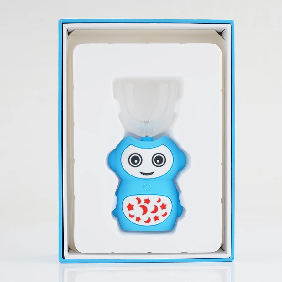 Оптовая продажа, U-образная электрическая зубная щетка для детей из пищевого силикона 360 градусов