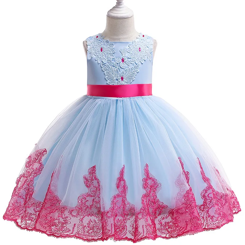 Latest design Luxury lace flower frocks embroidery girl dresses for wedding princess Baby girl dress party