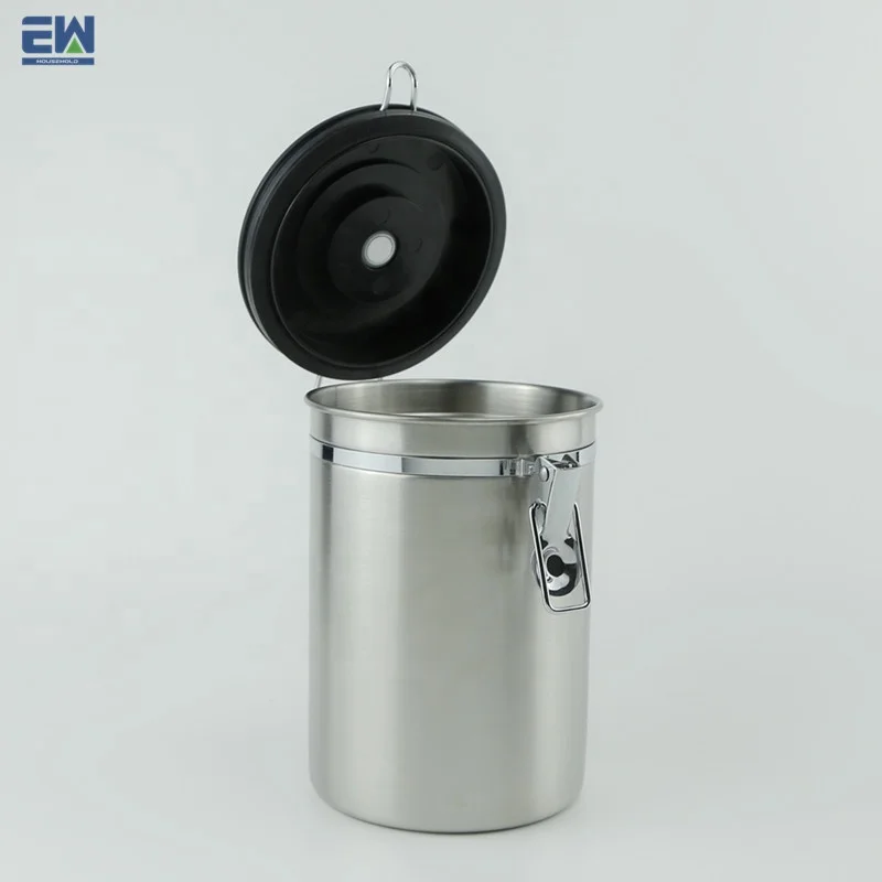 round Metal Airtight Storage Canister for Tea Cafe Sugar Kitchenware Coffee Bean Storage Top Garage Stainless Steel Jar