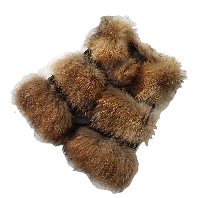 Five Colors Real Fur Vest Women Genuine Raccoon Fur Gilet Waistcoat Winter New Fashion 3 Rows Vest