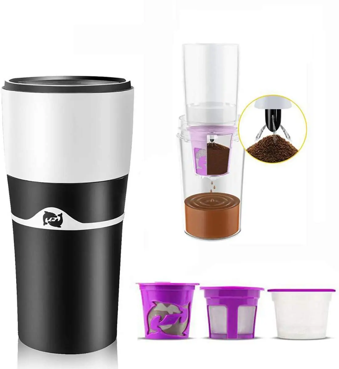 
Drip Coffee Maker for K Cup Filters Pods Ground Coffee Portable Thermal Drip Instant Single Serve Coffee Brewer For Travel sport 