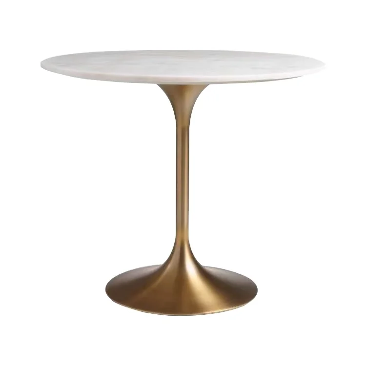 Modern Style Aero Top Marble Bistro Table  Antiqued brass color round dining table