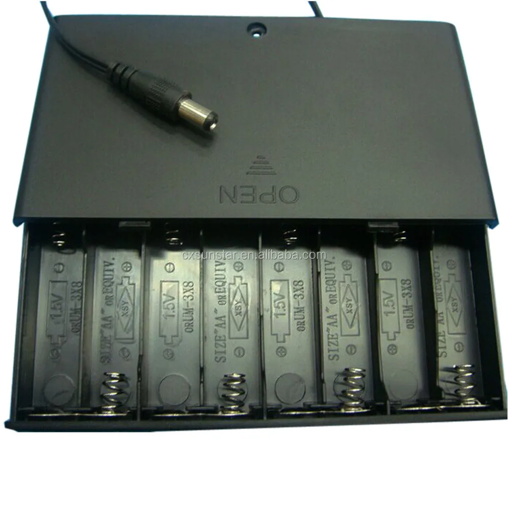 12V 8 x AA Battery Case Holder / 8pcs Batteries Storage Case Box With Leads Switch