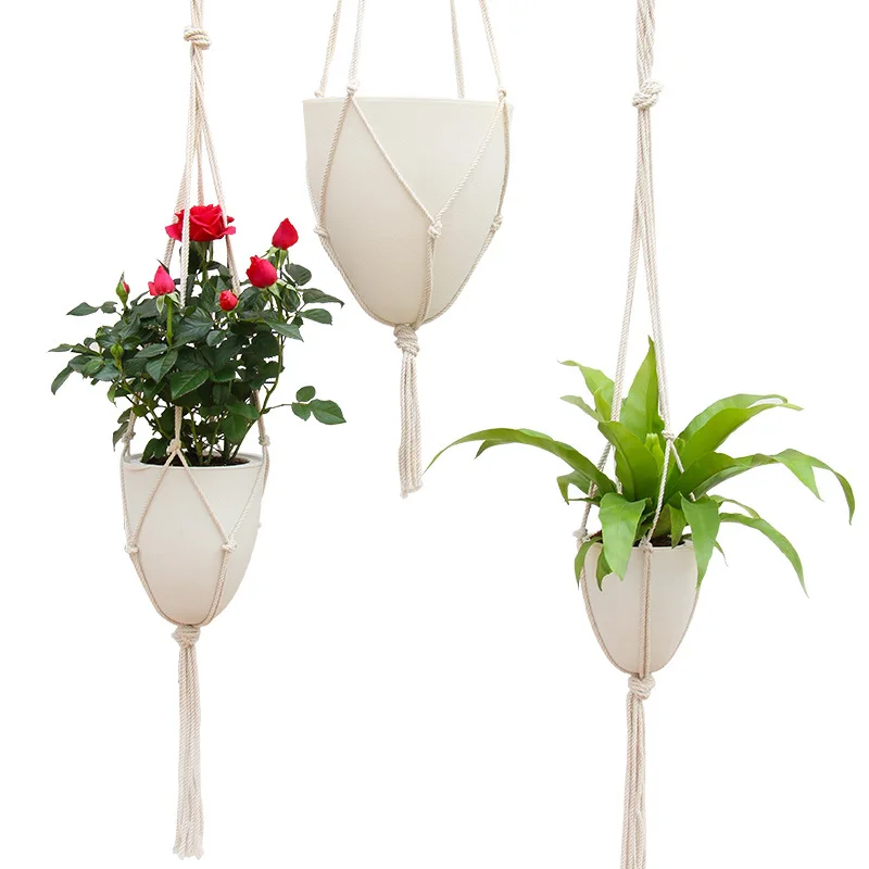 New Manufacturer Plastic Egg Shape with Cotton Rope Hanging Rope Self Watering Lazy Flower Pot for Wall Space