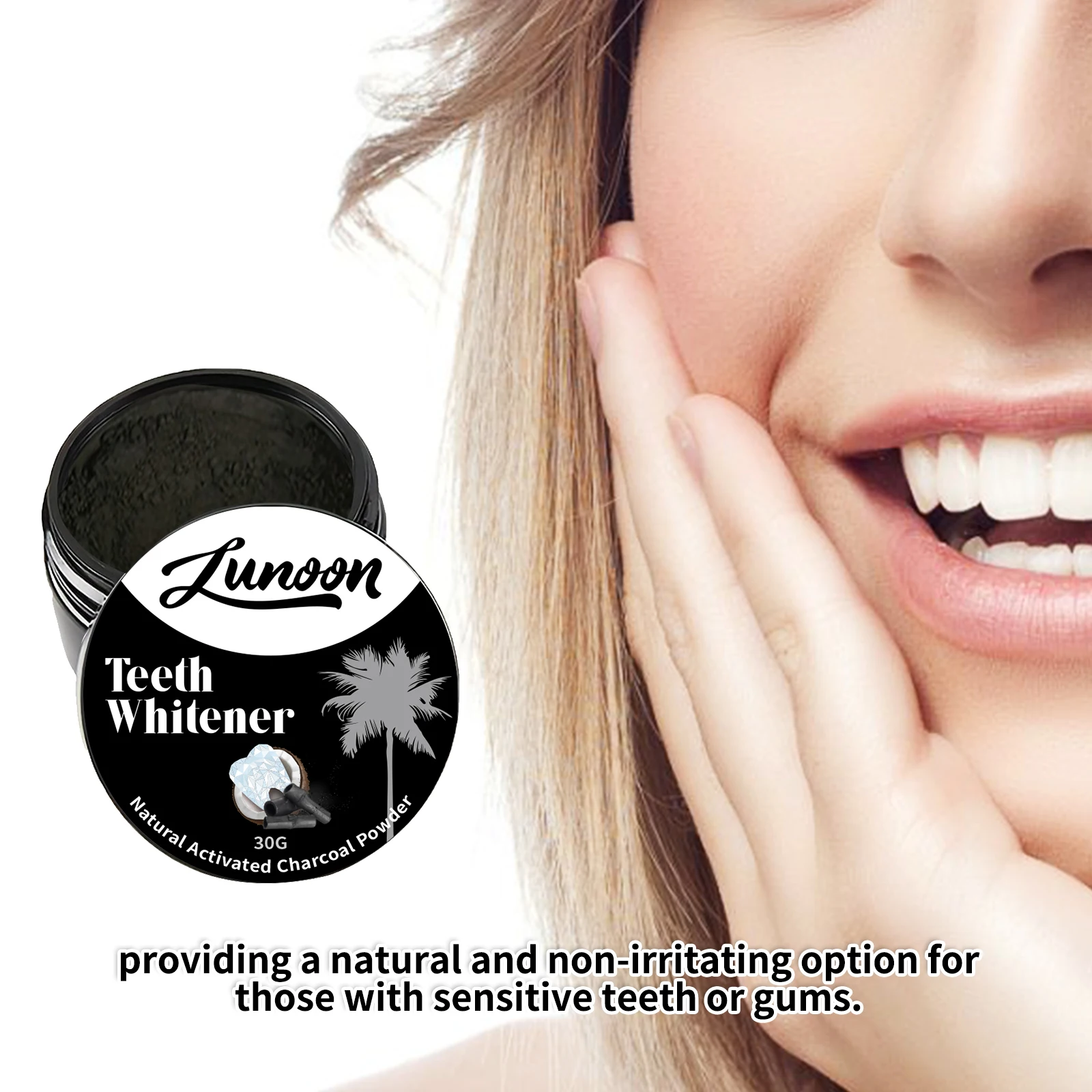 LUNOON Natural Activated Charcoal Powder Natural Tooth Powder for Deep Clean Fresh Breath 30g