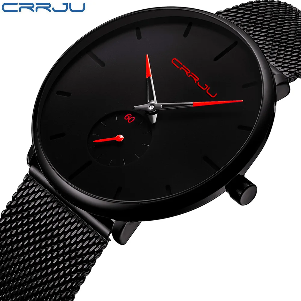 CRRJU Top Brand Quartz Watch Fashion Men Watches Minimalist Stylish Mesh Steel Waterproof Wristwatch Relogio Masculino Hot Sale