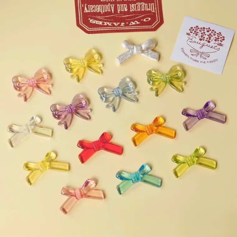 Dainty 20*32mm Colorful Bowknot Bead Cute Transparent Acrylic Bead For DIY Bracelet Necklace Earring Finding Jewelry Accessories