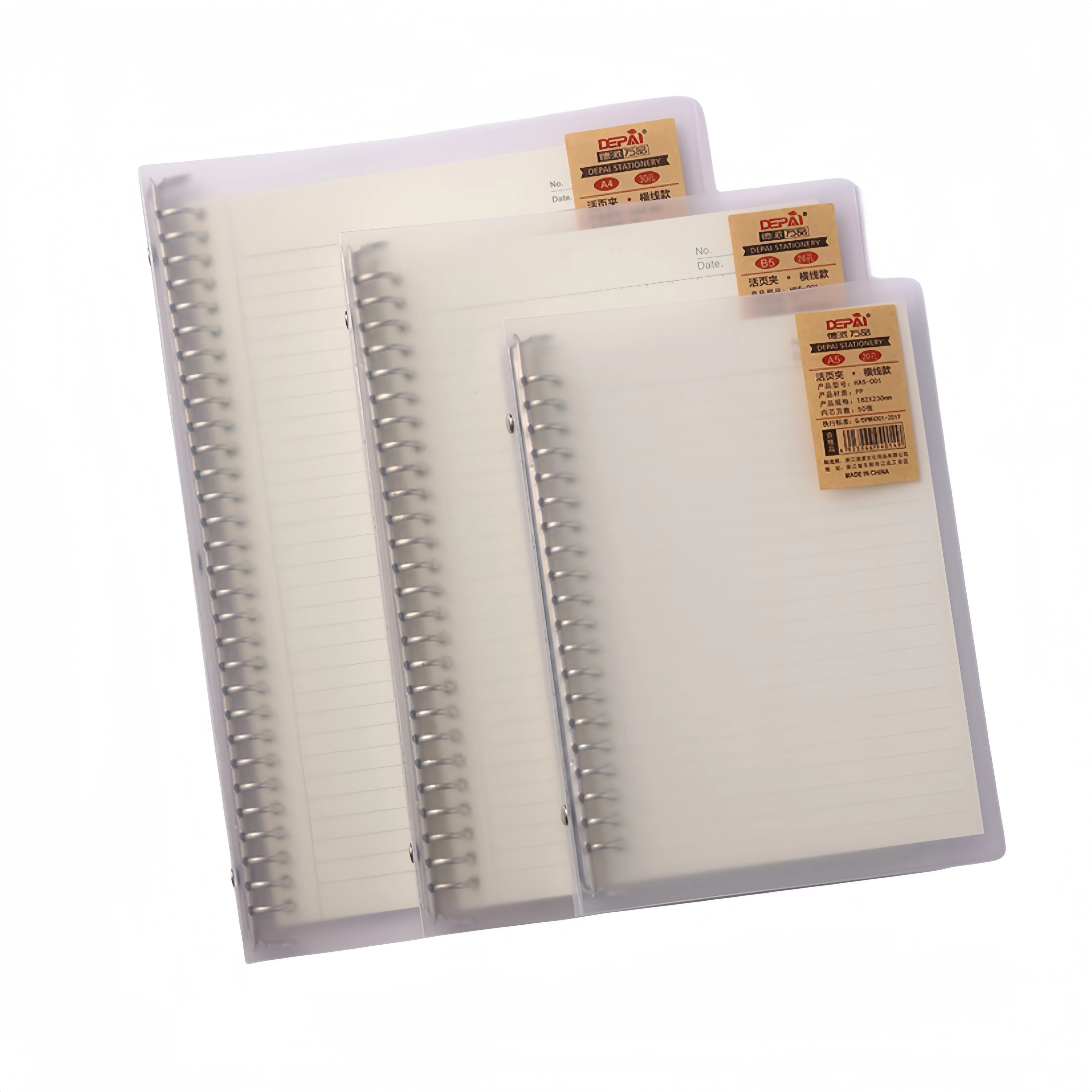 Custom Loose Leaf Binder Office Ring Binder Notepad Files Folder Transparent Frosted PP Hardcover A4 Notebook
