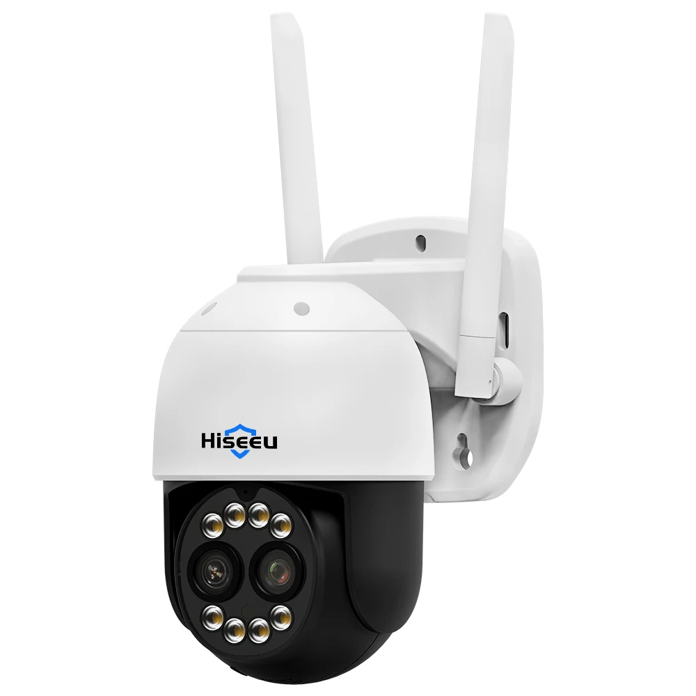 IP-камера наружная Hiseeu, 8 Мп, 4K, Wi-Fi, 8-кратный зум, 4 МП, PTZ, два объектива, беспроводная камера видеонаблюдения, P2P, ICsee, Alexa