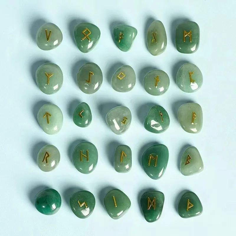 Wholesale metal stickers Germanic Runes Runes Natural crystal oval tablet runes
