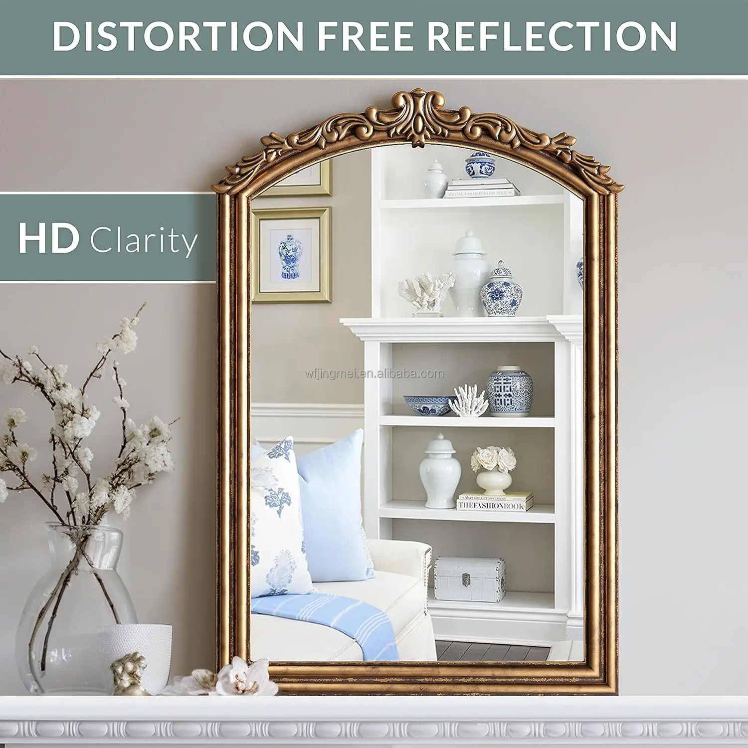 Designs Vintage Gold Mirror - Ornate Antique Victorian Metal Mirror - French Baroque Style Mirror for Living Room