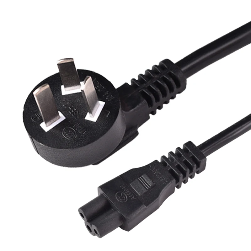 China Standard 3-Prong Plug with Cloverleaf Connector Black Power Cord