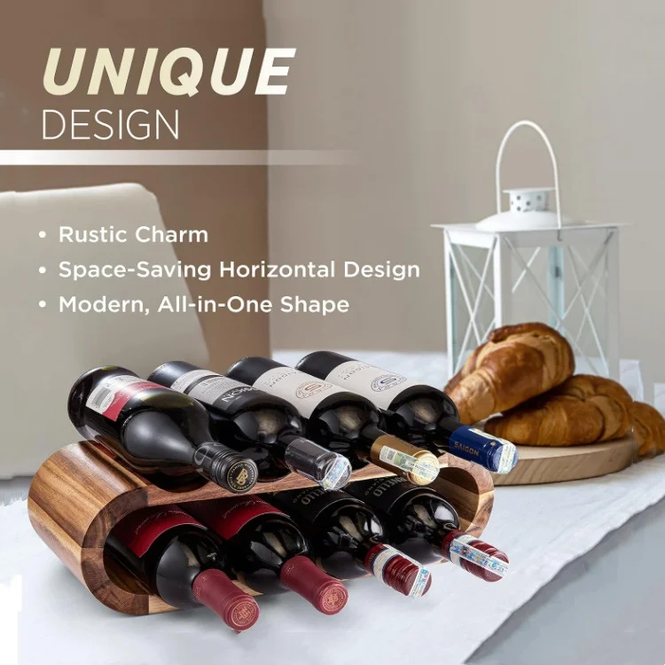 Rustic Acacia Wood Wine Rack Bottle Holder Stand Storage Countertop Tabletop