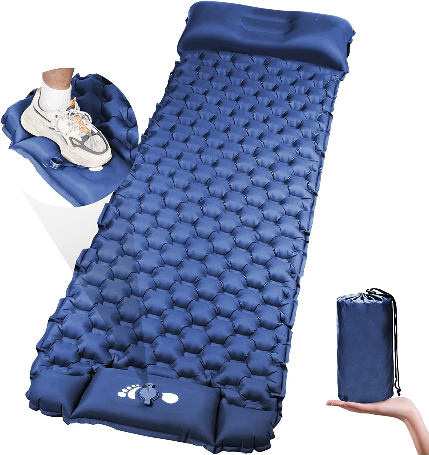 Camping Sleeping Pad, Ultralight Camping Mat with Pillow Built-in Foot Pump Inflatable Sleeping Pads Compact for Camping