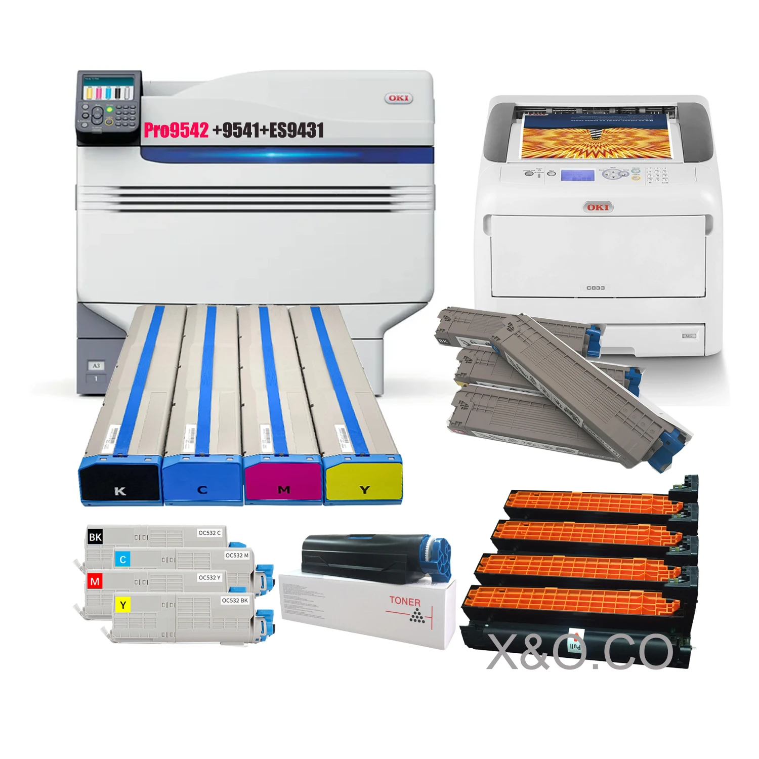 X&O Premium Compatible Printer Toner Cartridge OKI Pro 9542/9541/9431/C911/931/844/833/C650/532/B412/B721dn MC873 Pro9542