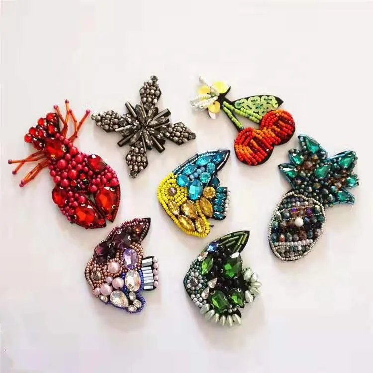 Wholesale garment accessories Hand Beaded applique Decorative clothing patches Sew on rhinestone applique