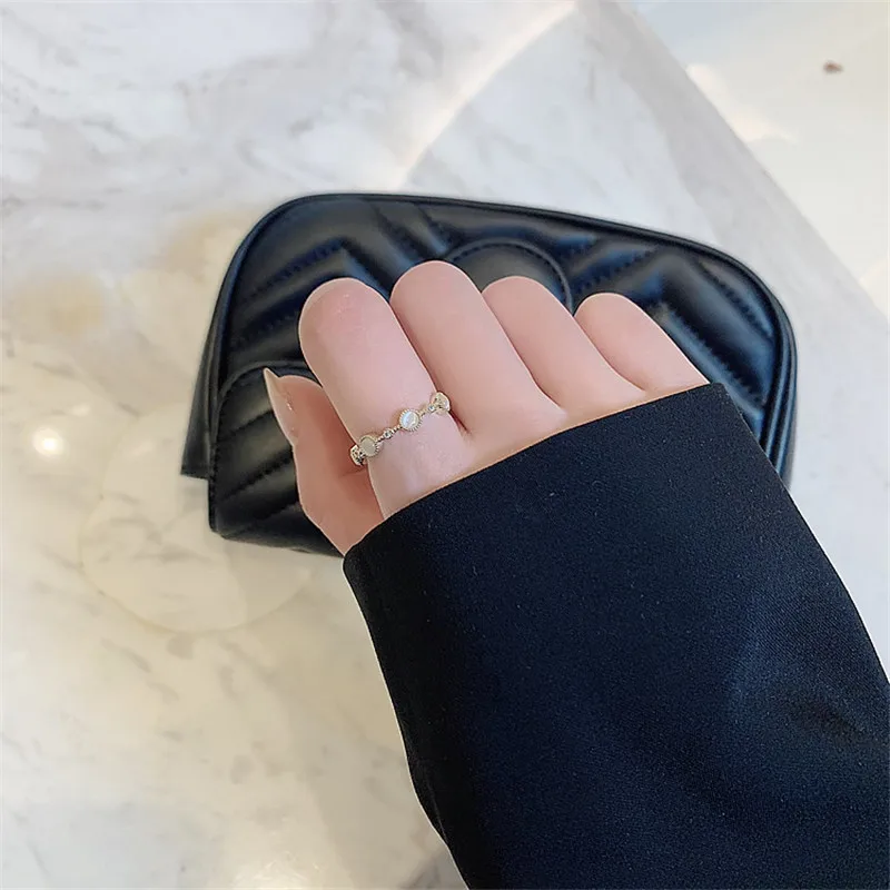 Opal Opening Ring Light Luxury Fashion Personality Ins Tide Small Round Cold Wind Simple Jewelry For Women Girl Friendship