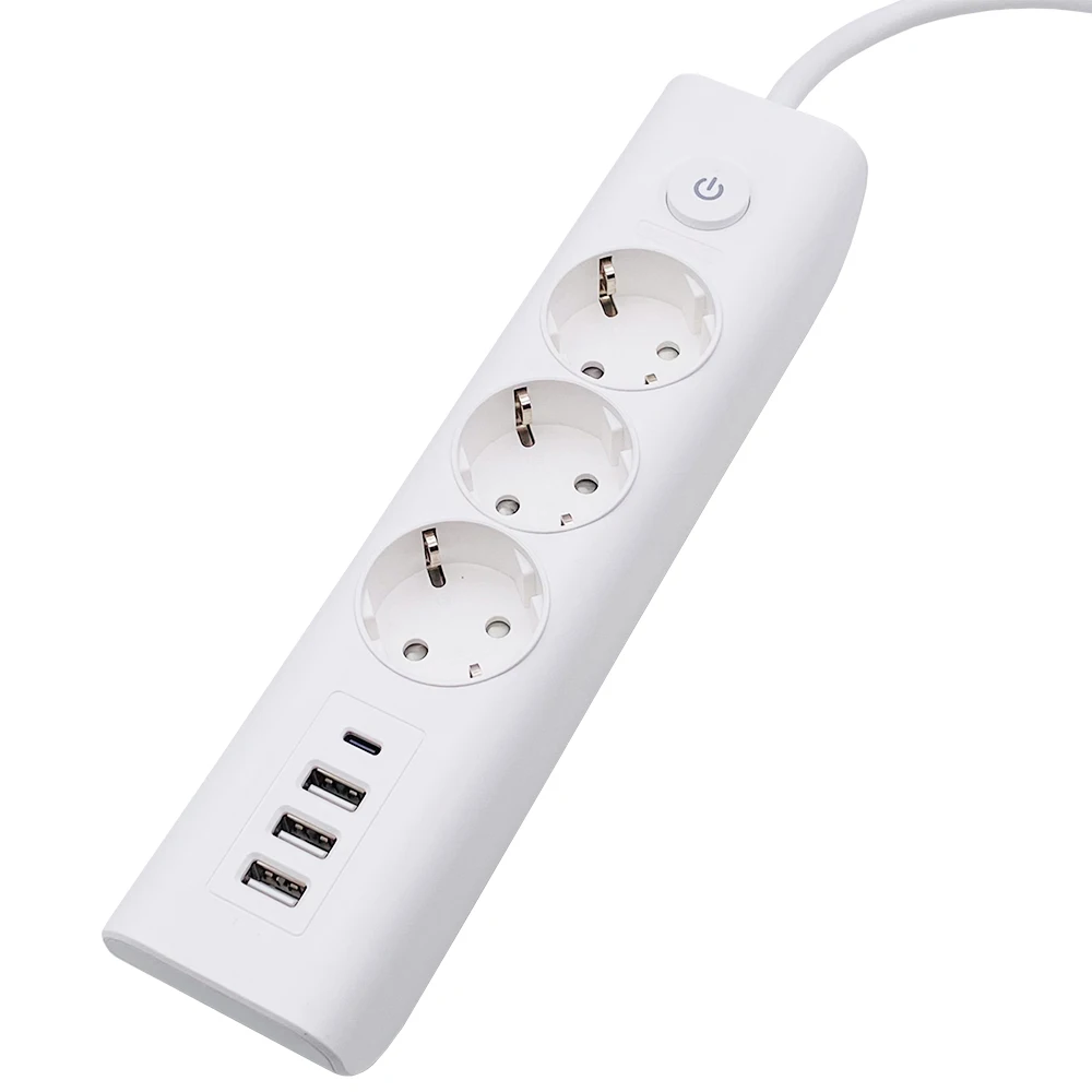 Universal 3 AC Outlets  Electrical Extension Socket EU Power Strips Cover With 1 Type-c And 3 USB Ports