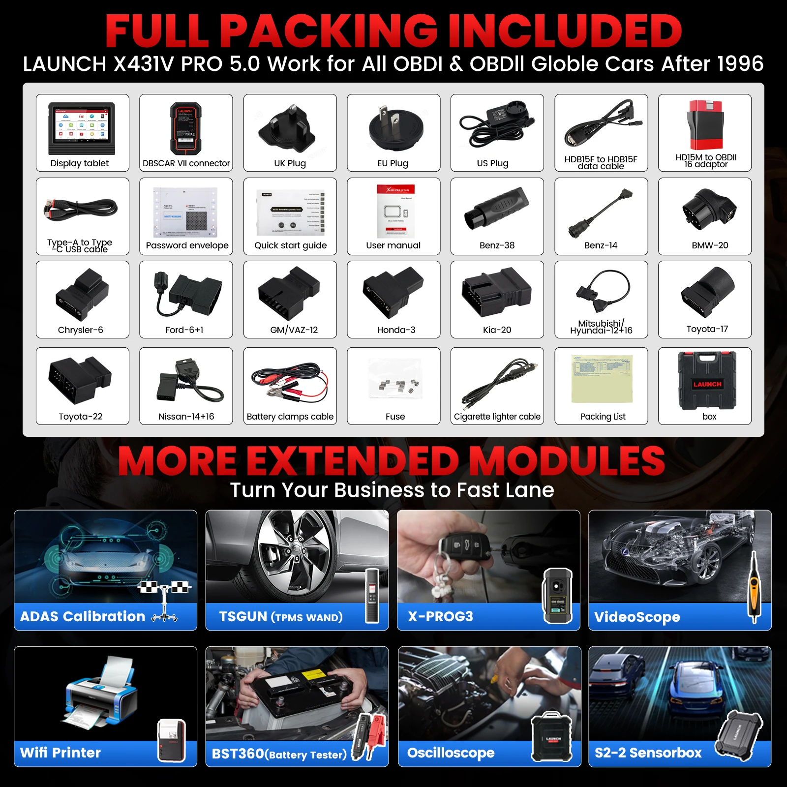 Launch X431 PRO V 5.0 X431 PROS V5.0 Automotive Diagnostic Tool OBD2 Scanner without Non-16 Pin Connector 2 Years Update