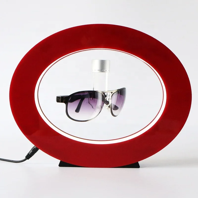 Wholesale Direct Prices Oval Shape Black White Red Rotating Magnetic Levitation Acrylic Glasses Display Stand with Led Light