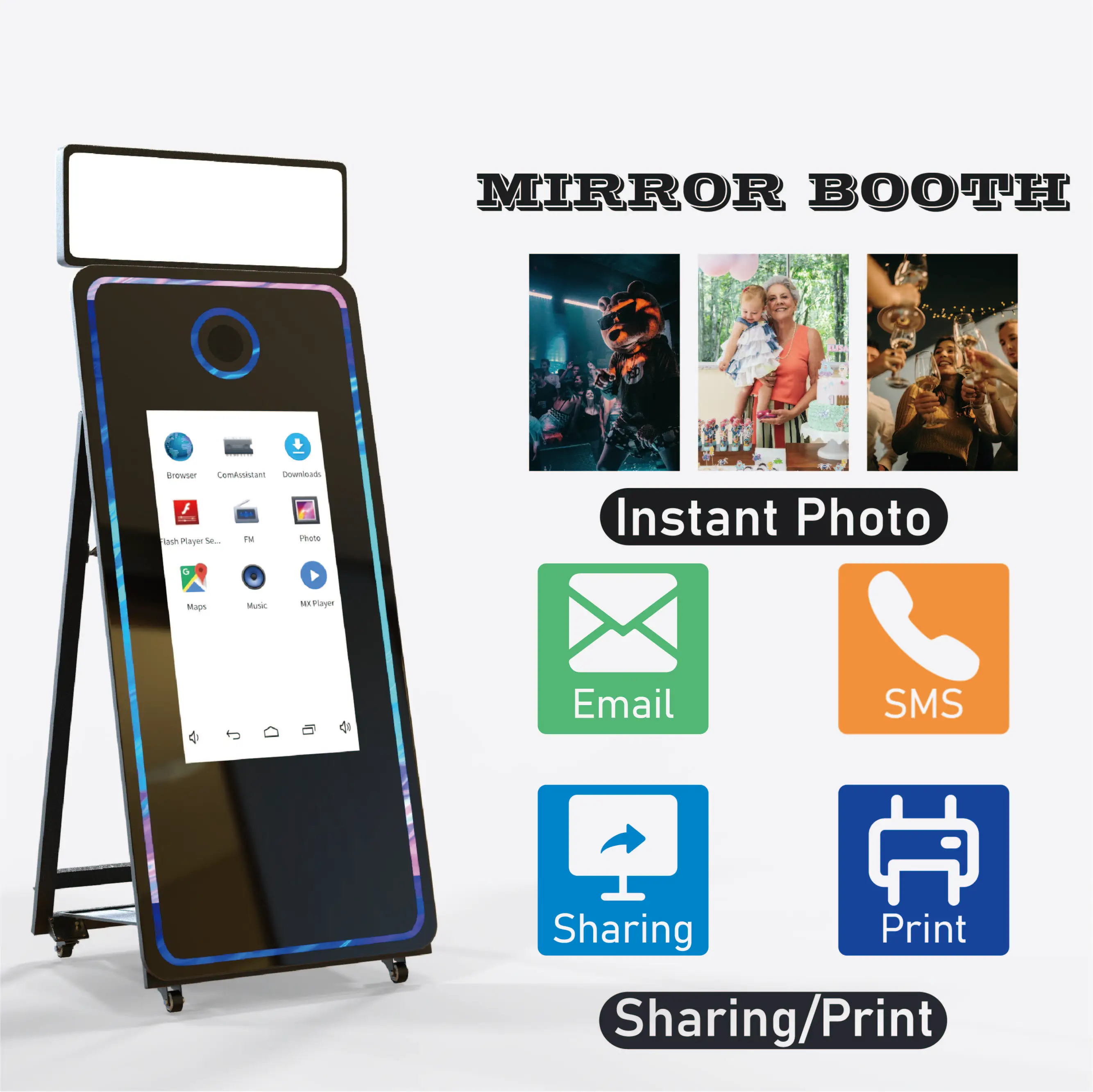 LED Light Frame Selfie Smart Touch Screen Mirror Kiosk Movable Wedding Event DSLR Camera Selfie Frame Mirror Magic Photo Booth