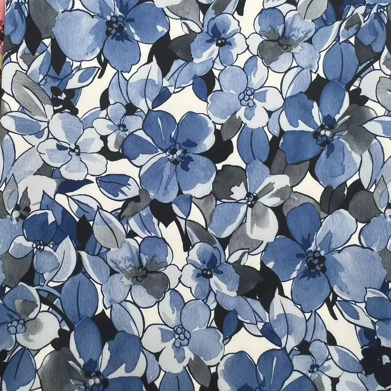 latest blue big florals Designs dresses fabric 250gsm100%polyester twill woven faux acetate satin printed Fabrics For bags dress