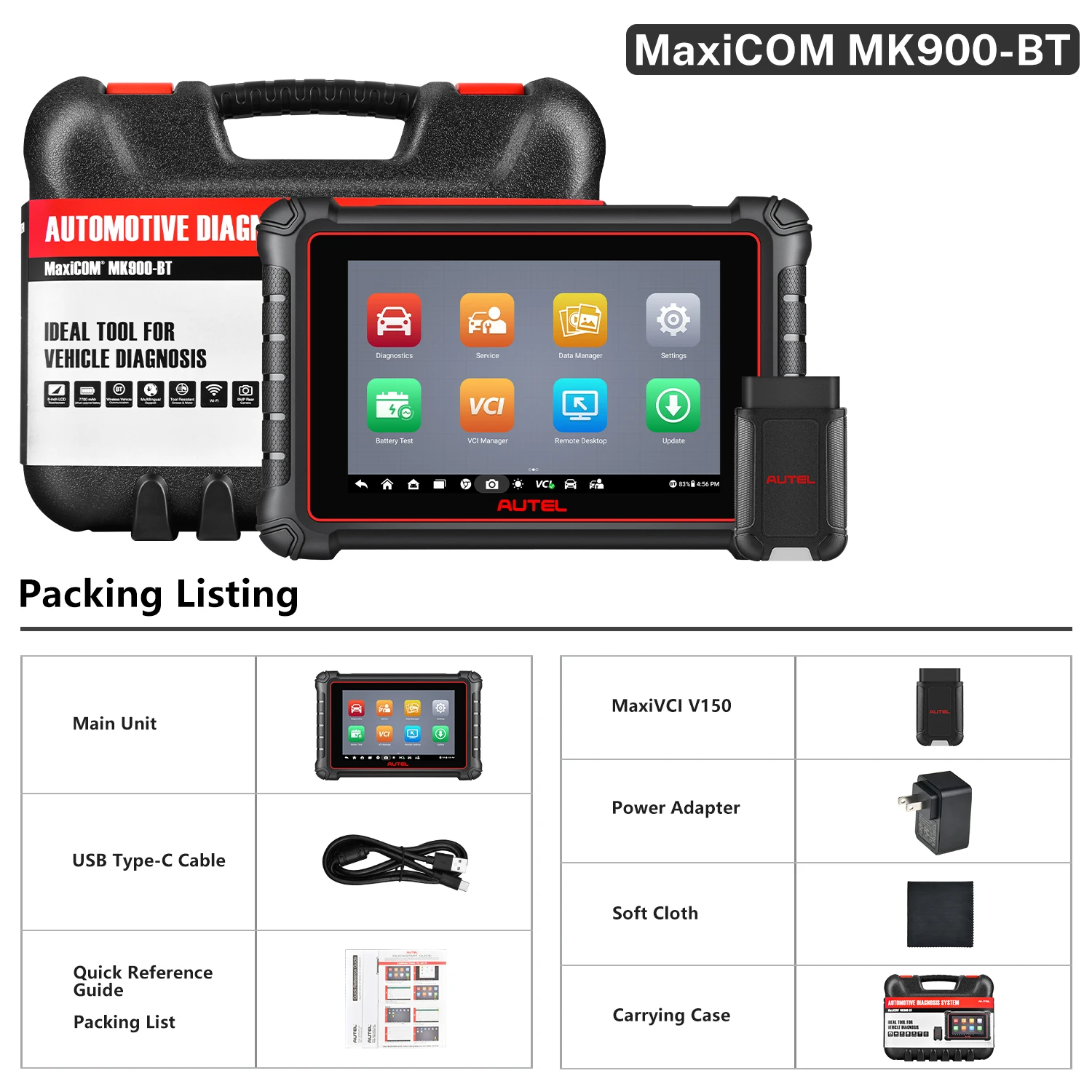 Autel MaxiCOM MK900BT Car Diagnostic Tool MK808 MK808BT PRO MK808 900 BT Altar Auto Universal Full System OBD2 Scanner