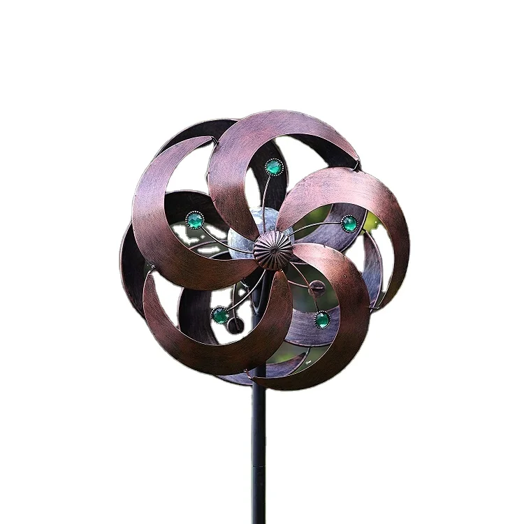 Лидер продаж Amazon, металлический садовый кинетический Спиннер на солнечной батарее со светодиодной подсветкой для внутреннего дворика, газона и сада