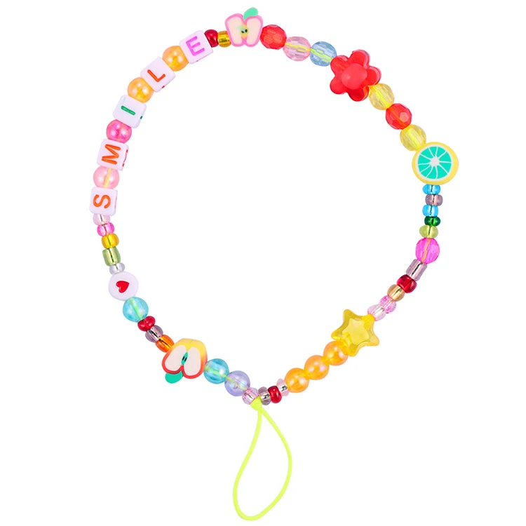 Fashionable Cute Polymer Clay Beaded Mobile Phone Charm Straps with Smiling Face for