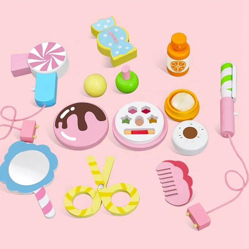 Pretend Play Toy Education Kids Girl Makeup Gift Set Toy Wooden Pink Baby Dressing Table Toy Set girls