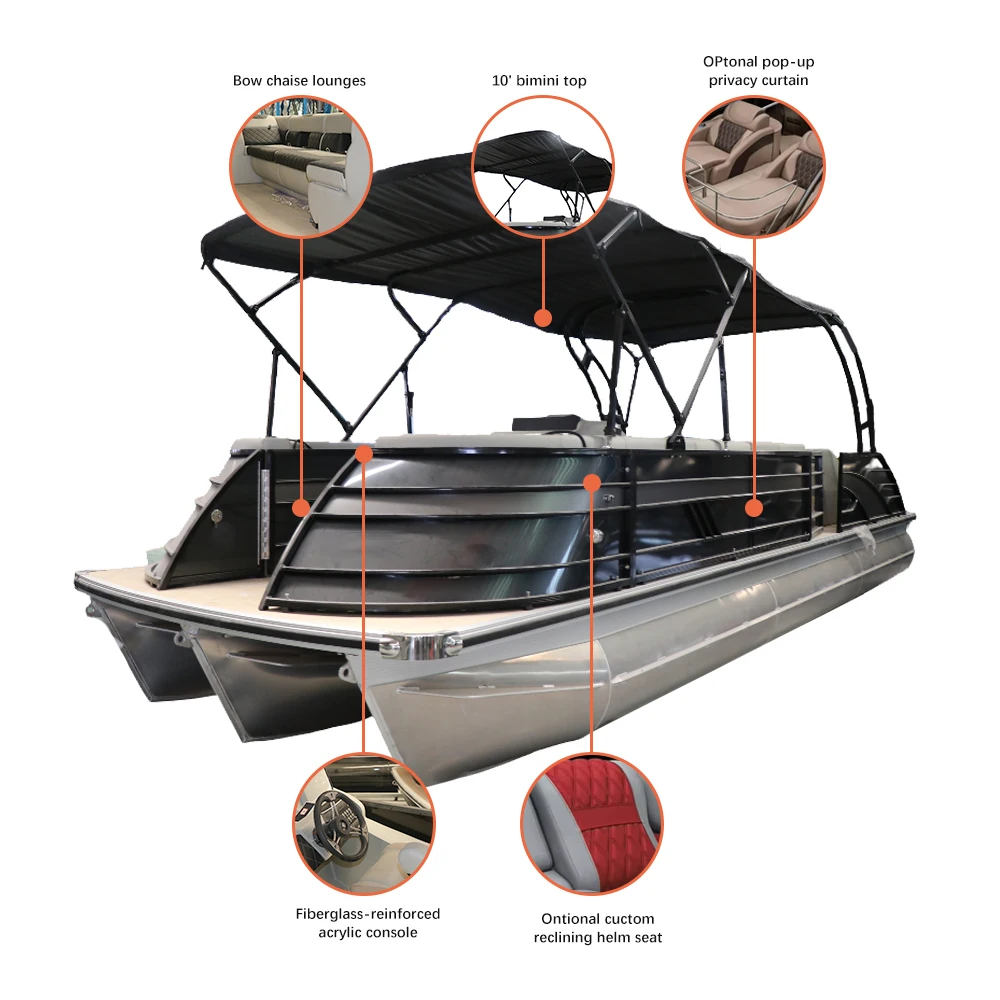 6 person pontoon boat with fishing rod rack aluminium pontoon boat hull with bimini tops pontoon passenger boat party yacht