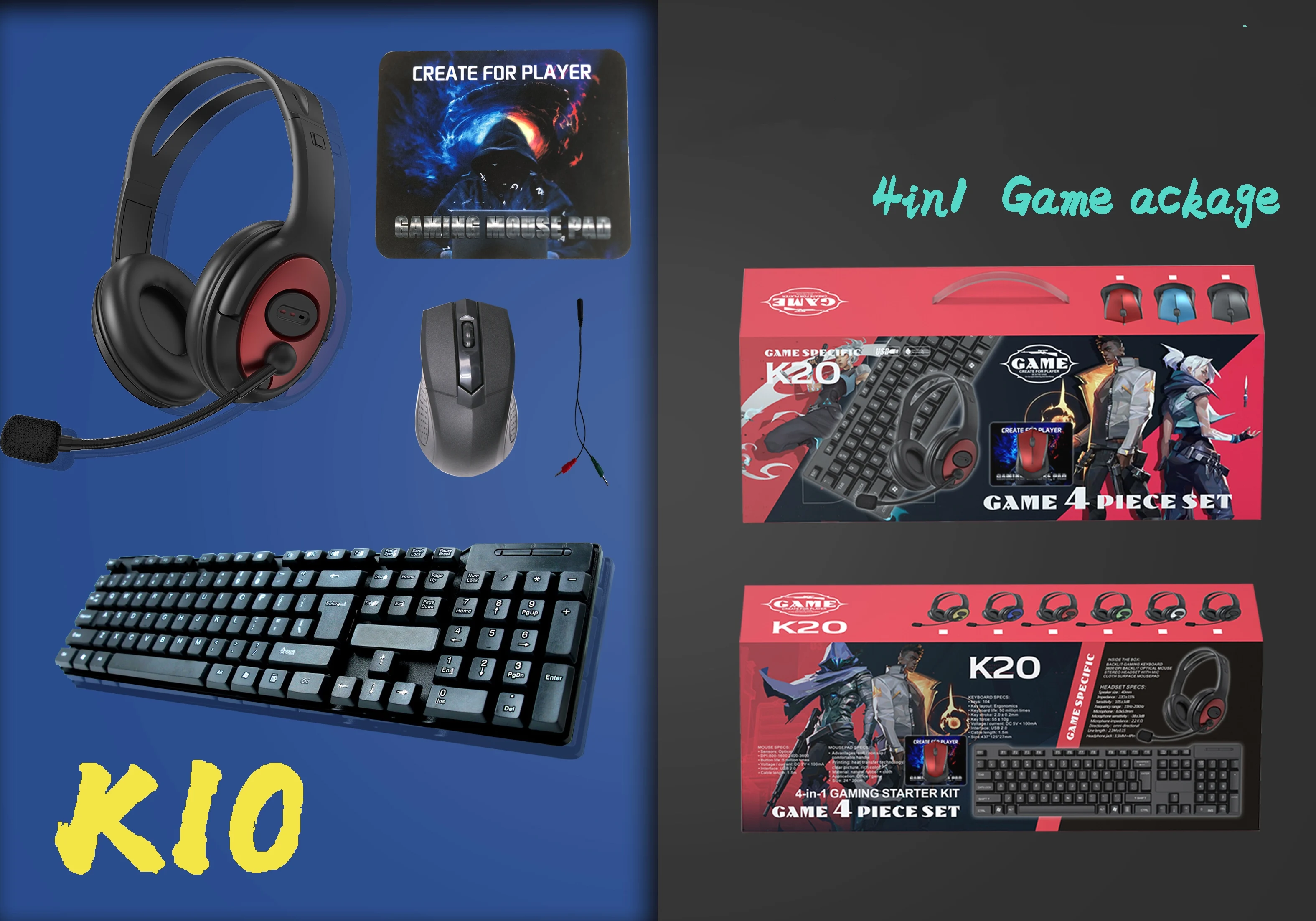 Factory wholesale mouse headset mouse pad kit gamer 4 in 1 keyboard with mouse