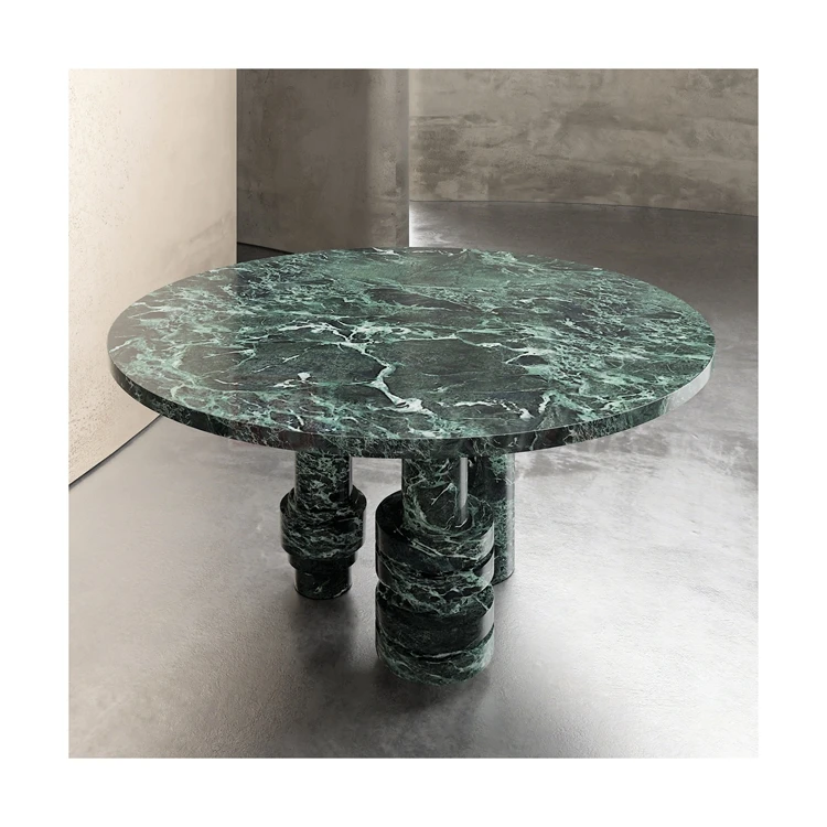 Modern Design Furniture Home Decor round Table Basse Verde Alpi Stone Travertin Cylindrical Leg Travertine Marble Dining Table