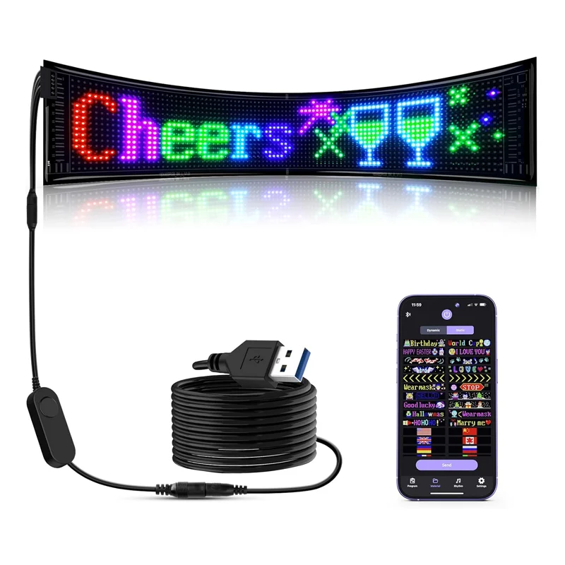Car LED Sign DIY Programmable Scrolling LED Display Flexible LED Panel Bluetooth App Control Custom Text Pattern Animation