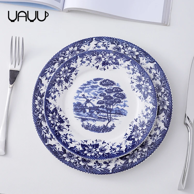 China Suppliers Customized Restaurant Home Serving Dish Turkish Arabian Decal Plate Porcelain Plate Set