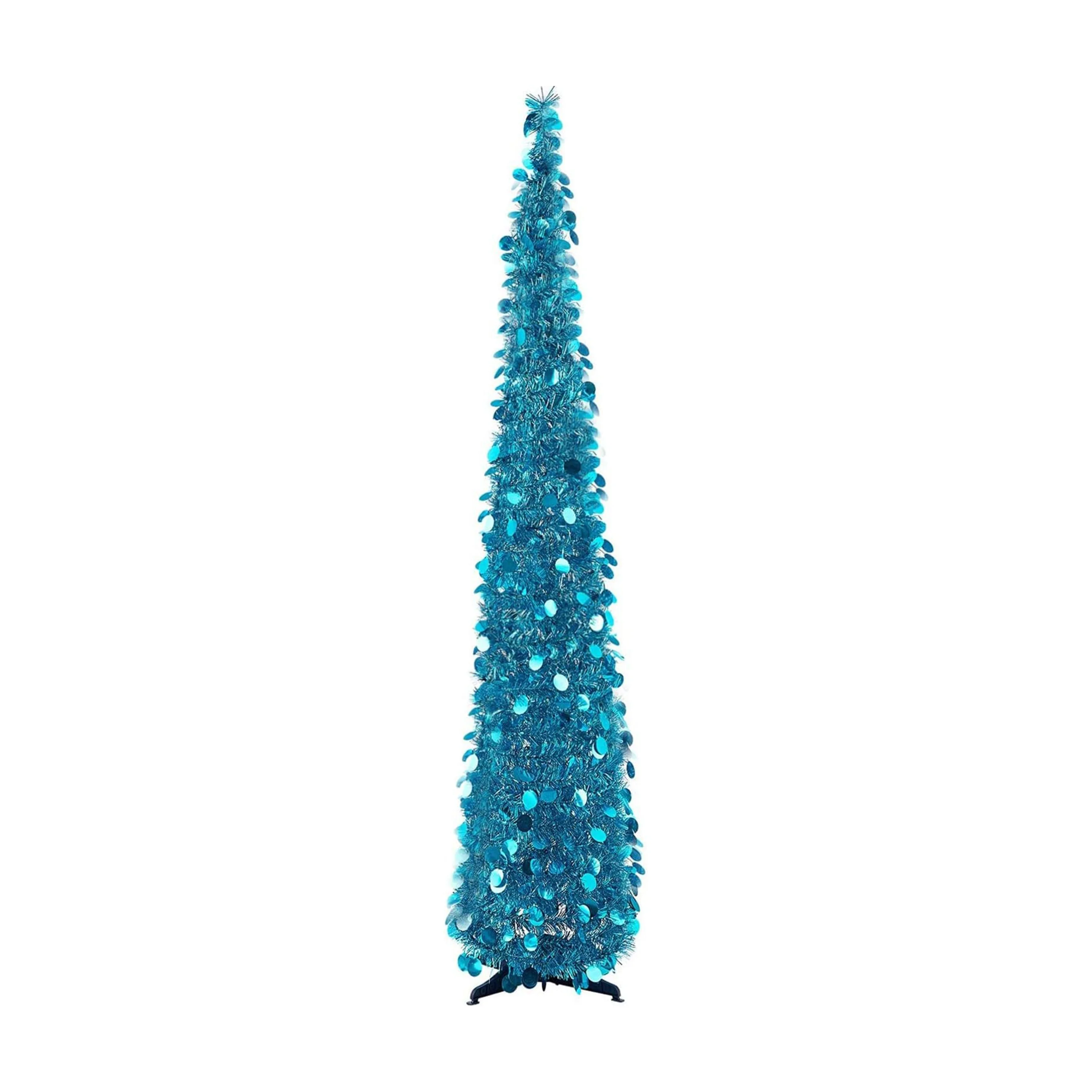 Pop up Christmas Tinsel Tree with Lights, Easy-Assembly Pencil Tree for Home Holiday Party Winter Xmas Decorations