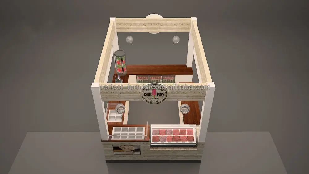 Natural wood popsicle display kiosk mall food gelato booth design with factory price