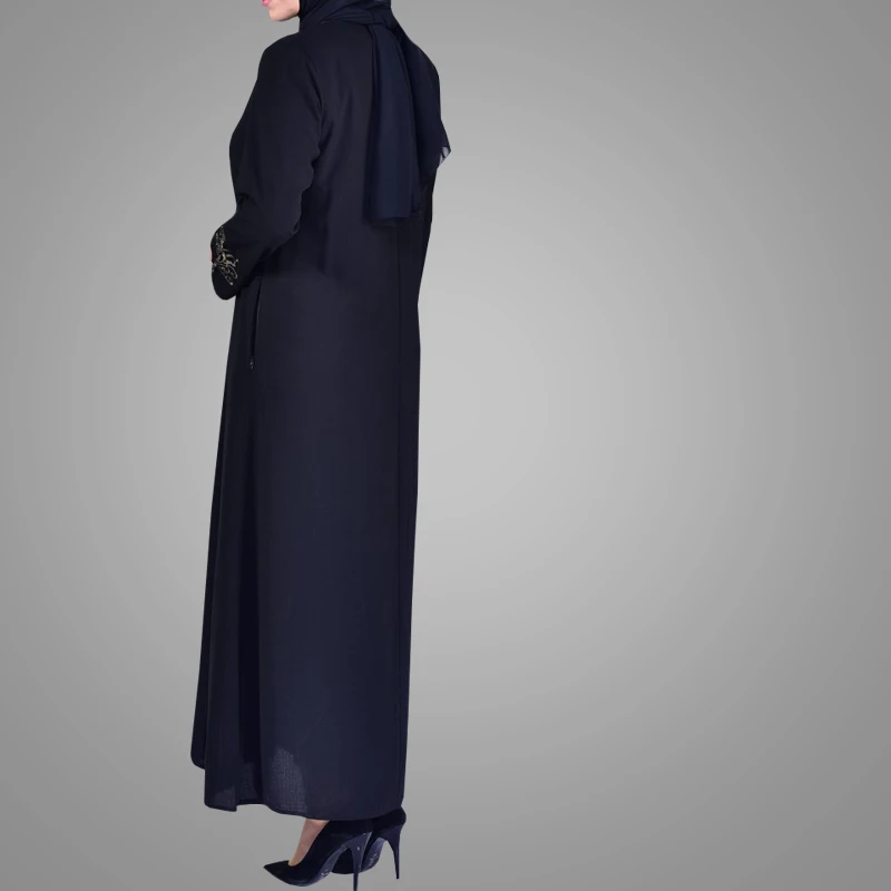 Повседневный кардиган на молнии с индийским дизайном, черная вышивка, макси-кафтан, мусульманское платье, открытая абайя, халат Jilbab