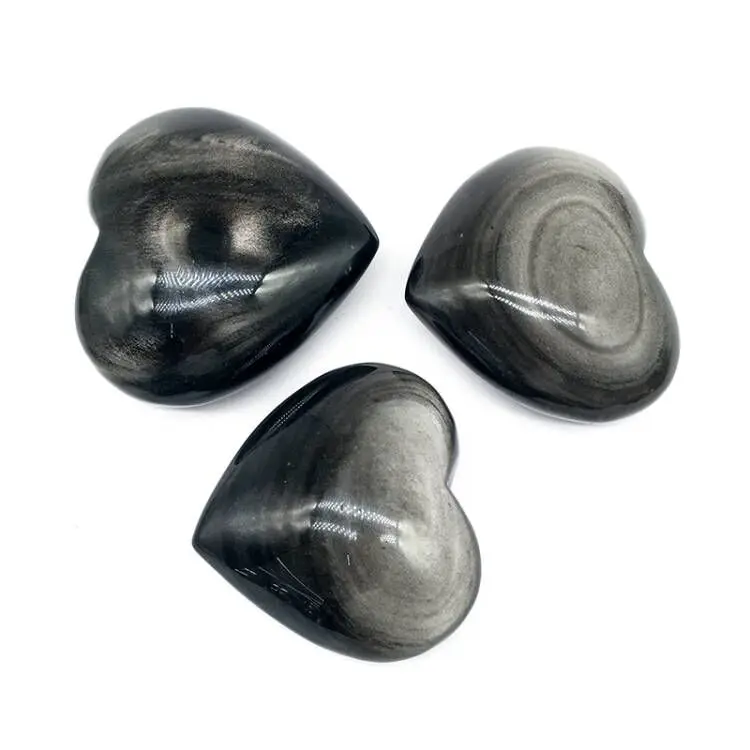 Wholesale Natural Crystal Silver obsidian Hearts Semi-precious Stone Silver obsidian heart  for Decoration