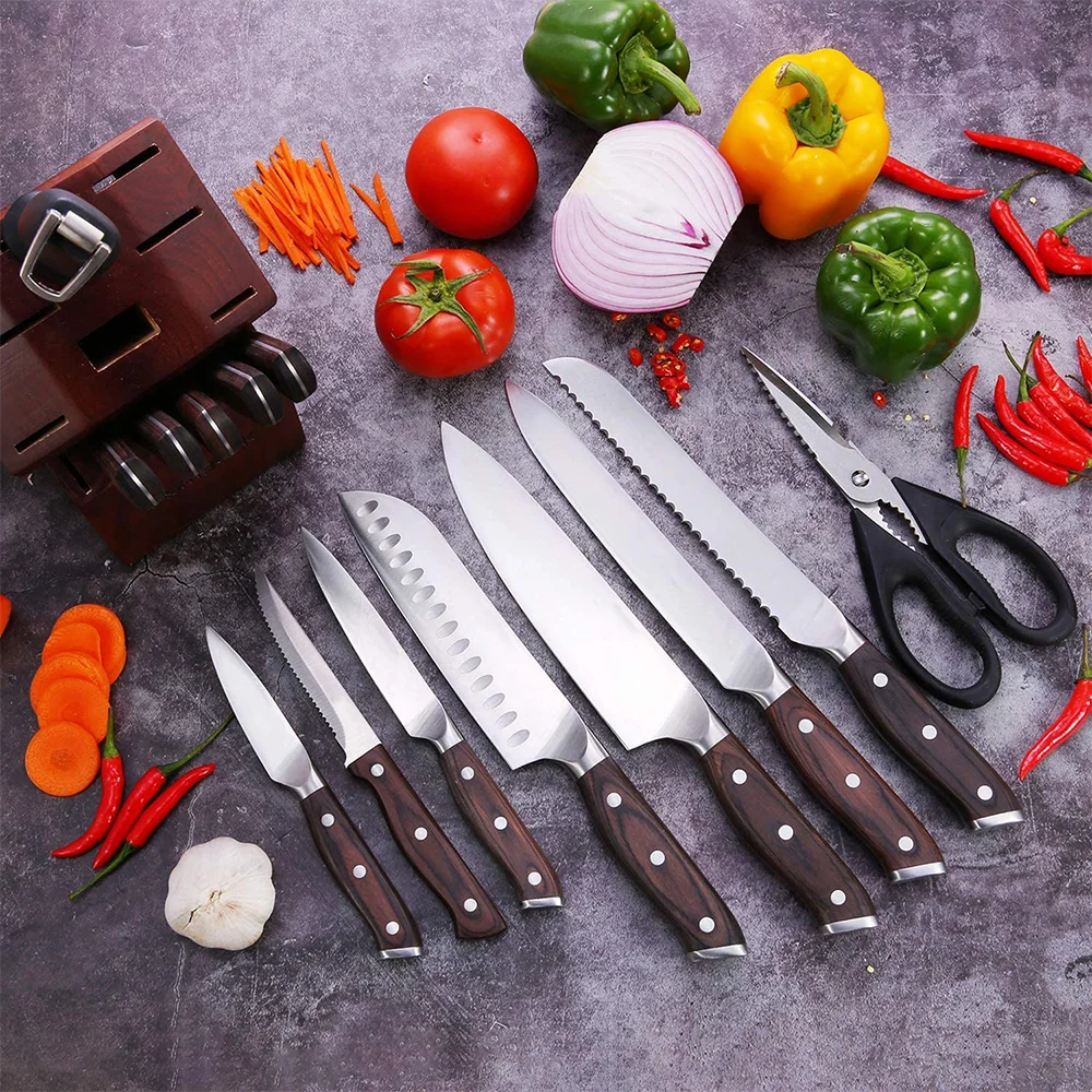  Самый продаваемый профессиональный набор ножей шеф-повара lo mas vendido из высокоуглеродистой нержавеющей стали с деревянной ручкой