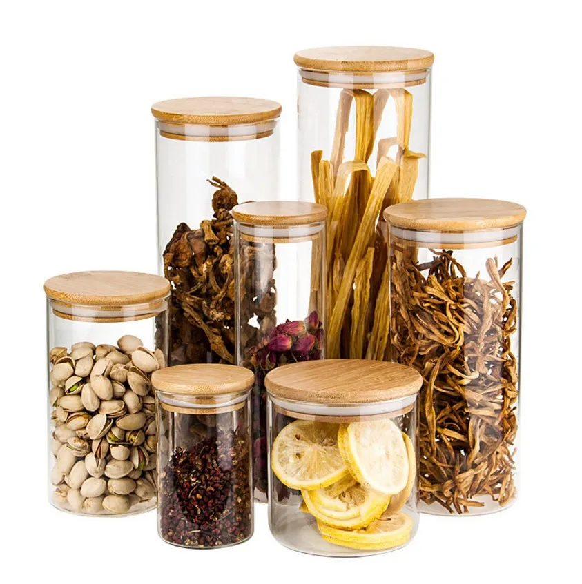 Round shape Jar With Airtight Cap-Complete Organizer Set Food Storage Container Kitchen Glass Jar