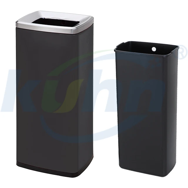 Manufacturer wholesale Interior rectangular Metal Garbage Container Indoor  Recycle Waste Bins 30L black modern trash can