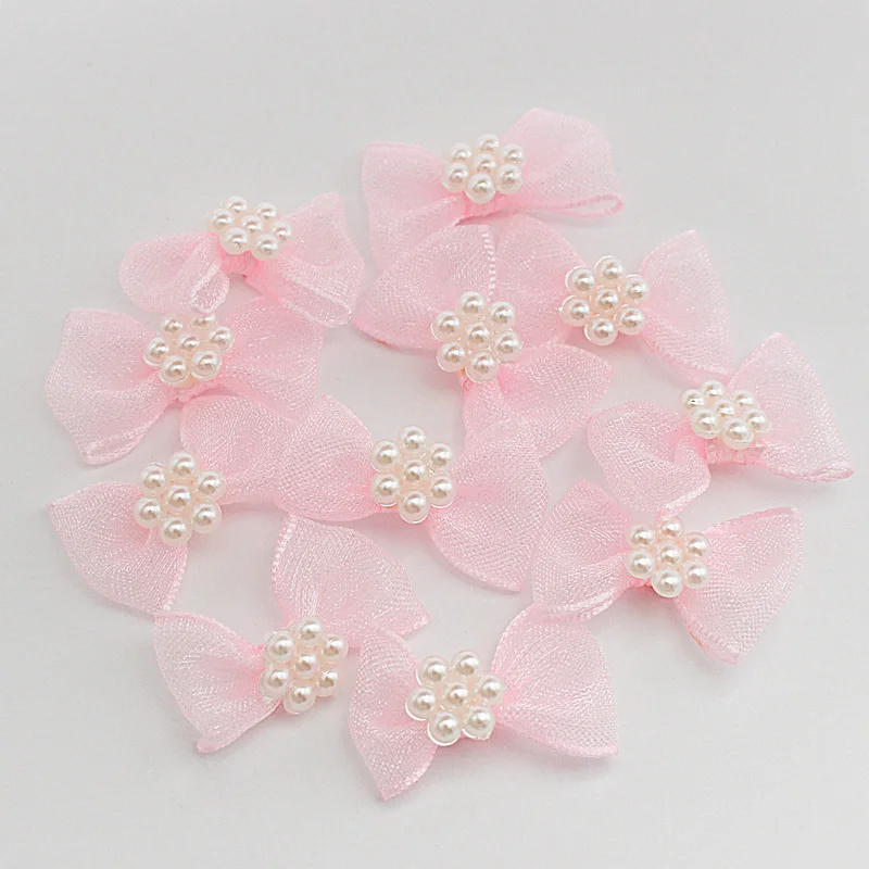  Головной убор DIY Garment Craft 12 шт./лот 2 5*1 5 см жемчужные банты из органзы розового цвета для девочек Boutique мини-банты волос