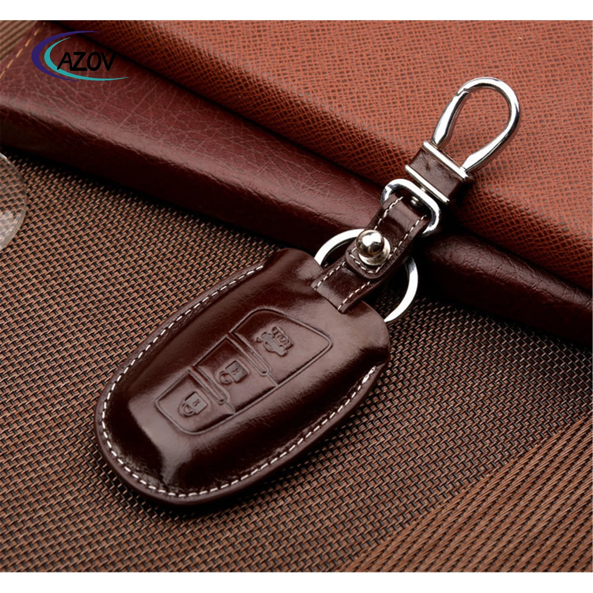 Leather Remote Auto Key Holder Organizer RFID Smart Car Key Case Cover For Any Brand Car