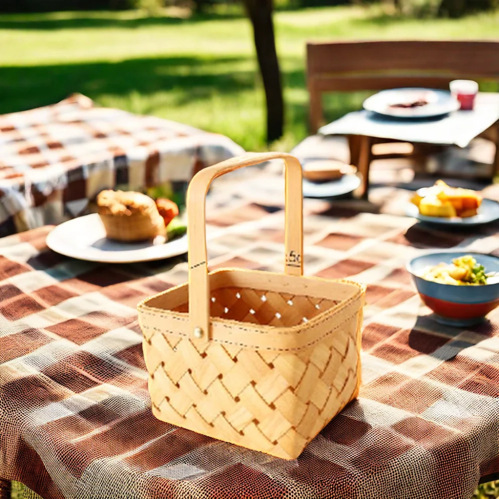 Hot Sellinwholesale Wooden Fruit vegetable Picking Basket/weaved picnic gift basket wooden chip basket