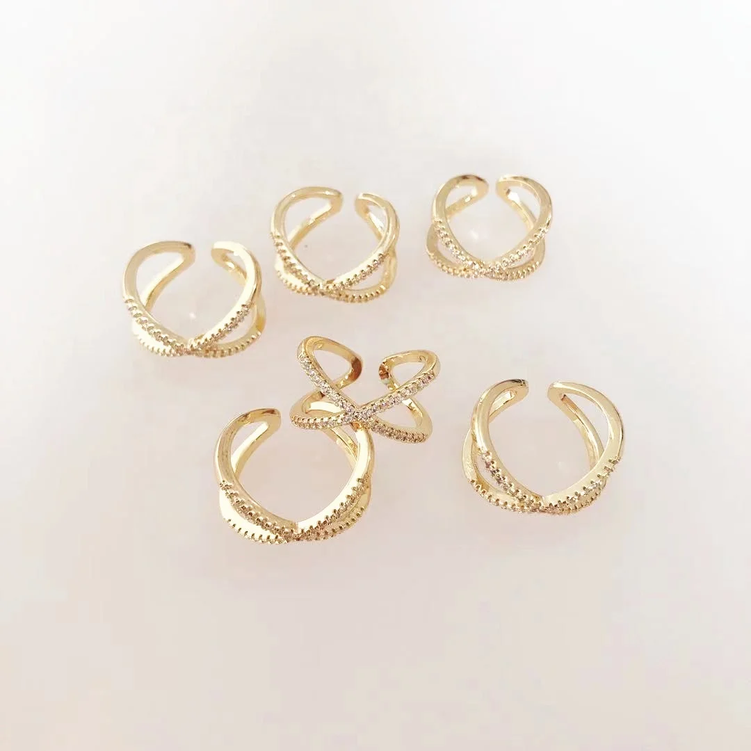 
CCR724 wholesale dainty micro pave cubic zirconia open cuff rings fashion diamond CZ X jewelry ring 