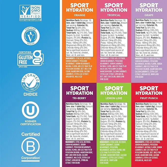 Electrolyte Tablets - Dissolvable in Water, 1g Sugar Drink Mix, Vegan, Non-GMO | food supplements | vitamin tablets