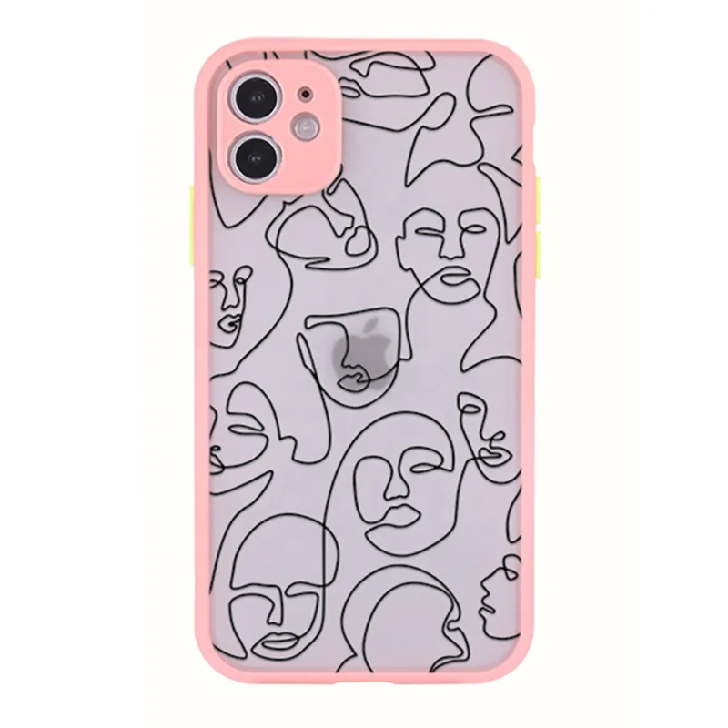 
Funny Face art line mobile phone case clear PC cover for iphone 12 pro max lens protect phone case for iphone 12 slimest case 