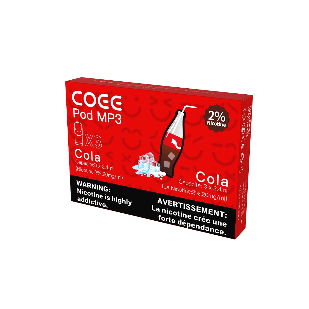 COEE series big oil capacity  vaping pod   MP3 series vape oil 2.4ml e cig