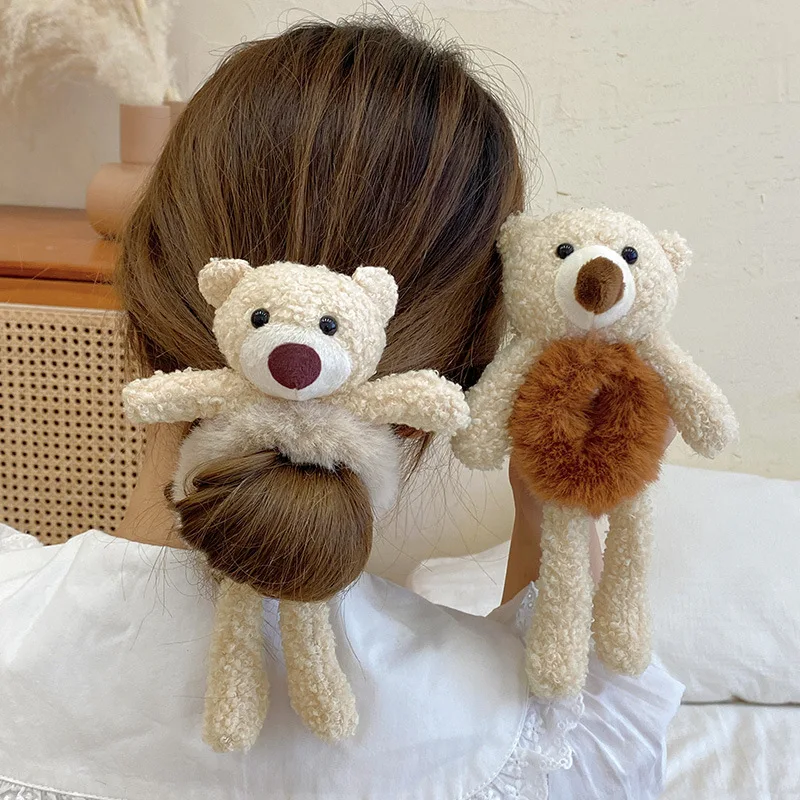 Plush Elastic Scrunchies Accessories Woman Girl Bear Frog Cat Rabbit Rubber Animal Kids Cute Hair Band
